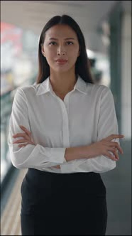 Confident Young Woman Stands in Urban Setting