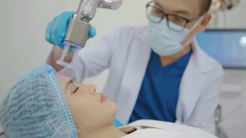 Beautiful woman having facial skin care treatment at beauty clinic, Facial skin care, anti-aging