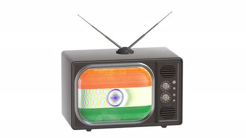 L'Inde dans un problème bruyant, ancienne télévision, perspective, boucle de vue + chaîne Alpha