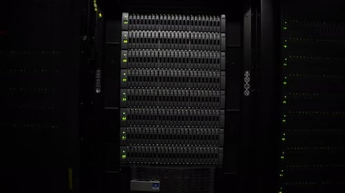 Data center servers zooming into the network racks