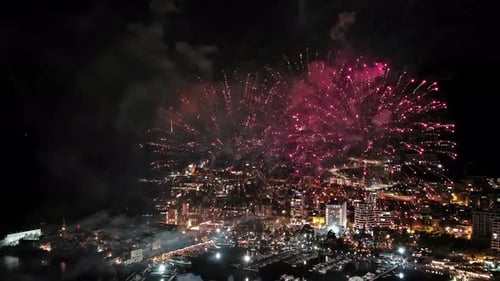 Fireworks with Colorful Lights Over Sea