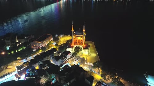 aerial view of night traffic in the city