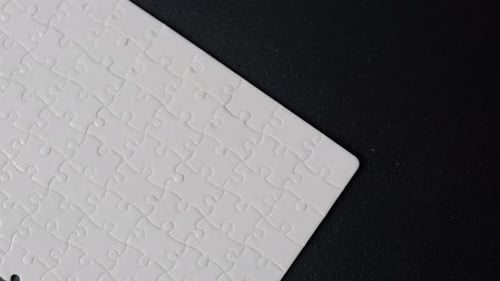 White Puzzle Lying Dark Table Background Surface Closeup Unfinished Logic Game
