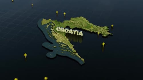 3D Map of Croatia with Animated Location Pins