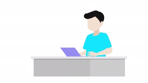 Animated Flat Design Character Working on Laptop