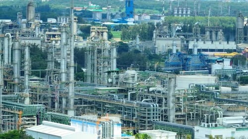 A chemical plant, by drone aerial view.
