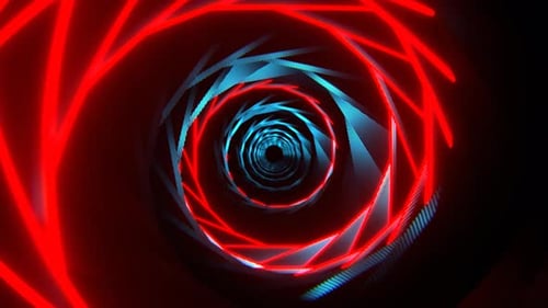 Red And Light Blue Spiral Neon Tunnel Background VJ Loop l 4 K