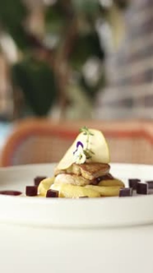 A dish of goose liver. Foie gras. Close-up