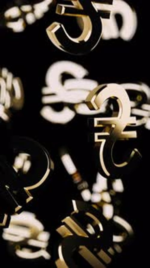 Vertical Endlessly Falling Gold Hryvnia Symbol on a Black Background