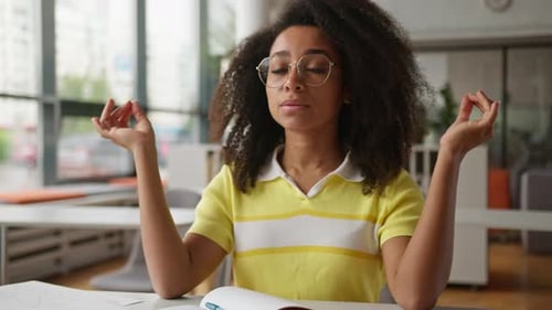 Calm Peace Tranquil African American Girl Female Student Business Woman Lady Businesswoman Cafe