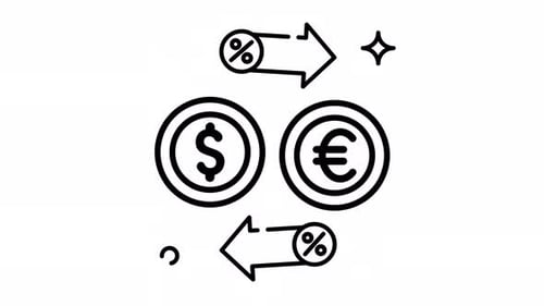 Animated Made in uk two euro coins and arrows with percentage signs depict economic growth.