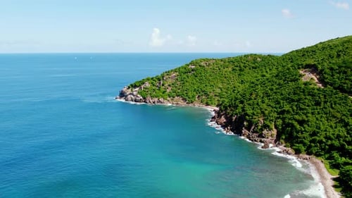 Aerial Footage of Tropical Island Coastline and Beach