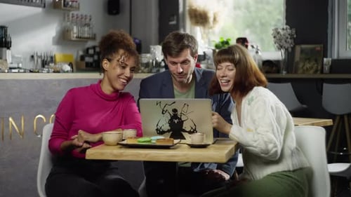 Online Work Meeting in a Cafe