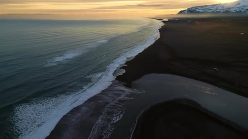 Aerial View of Arctic Black Sand Beach