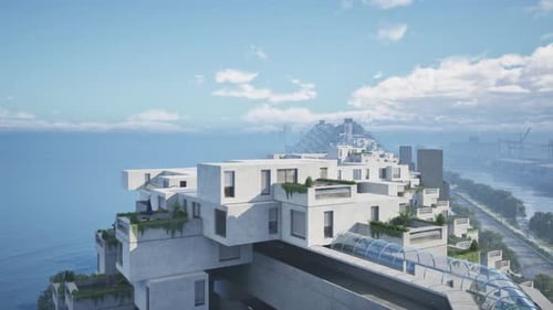 Una azotea verde con plantas exuberantes y un edificio moderno al fondo
