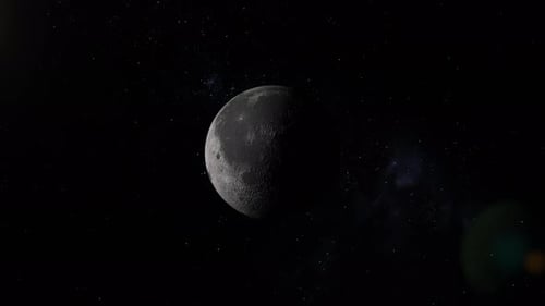 Moon Rotating in Dark Space with Stars
