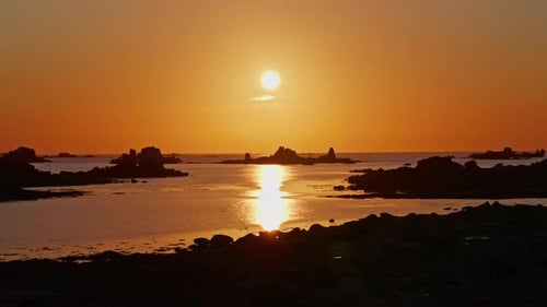 Sun Down Time Over the Ocean Colorful Sky in the Evening France Timelapse