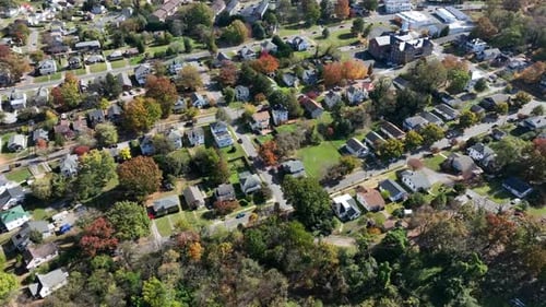 Aerial View of Suburban Neighborhood in the Autumn