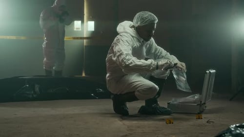 Investigators Collect Evidence at Urban Crime Scene