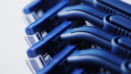 Close Up of Blue Disposable Razors