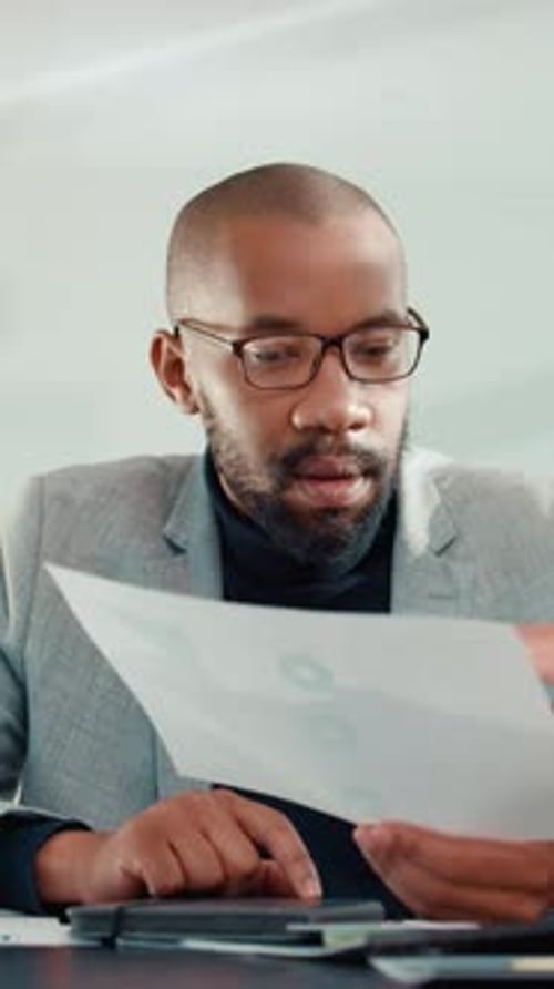 Business, man and meeting with document in office for financial performance