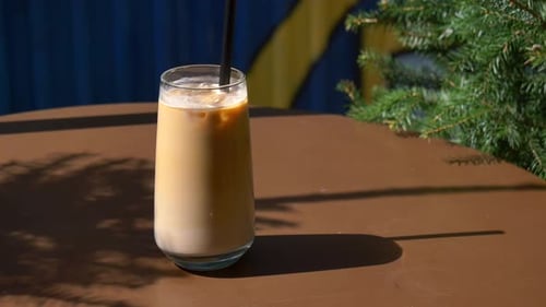 Iced Coffee Drink on a Table Outdoors