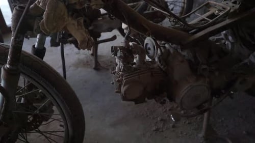 Burnt and melted motorcycle were exposed to hot clouds when the volcanic eruption disaster. Damage f