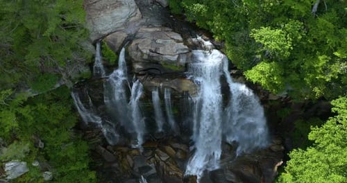 Amazing Summer Landscape with Forest River Waters Falling Down in Big Waterfall with Clear Water
