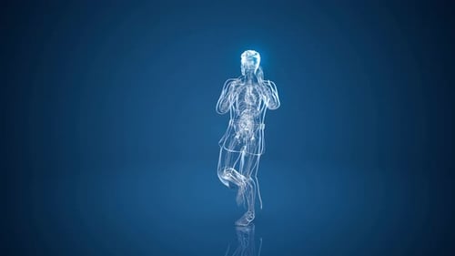 Conceptual 3D animation of a martial artist kicking