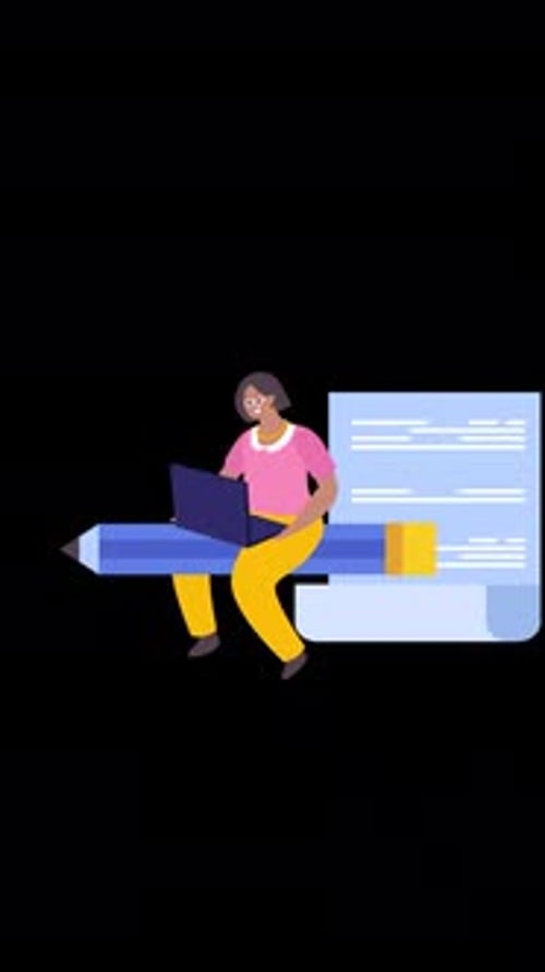 Woman Working In Office Solving Problem With Project on Laptop On Vertical On Alpha Channel