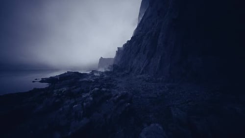 Gloomy Foggy Coast Eerie Maritime Scene with Muted Colors and Vintage Feel