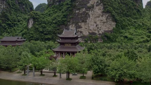 Aerial view of Trang An heritage with mountains, Vietnam.