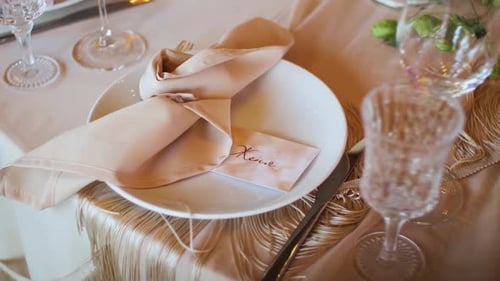 Elegant Wedding Table Setting with Napkin and Placecard