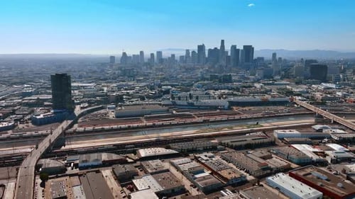 Iconic skyline of Los Angeles, California, the USA.