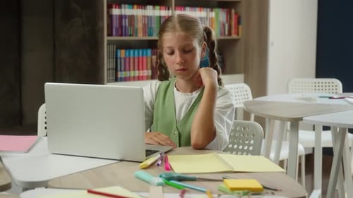 Thinking Girl Student School Classroom Studying Learning Lesson Concentrated Teen Schoolgirl Pupil