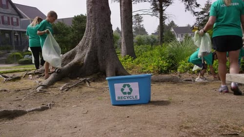 Group of Volunteers Cleaning Up Park Background