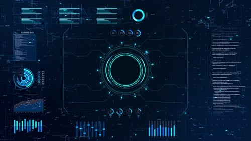 Futuristic Digital HUD Interface with Animated Data and Connections
