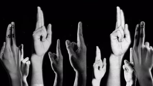 Animated Black and White Grunge Hands Two Fingers Up