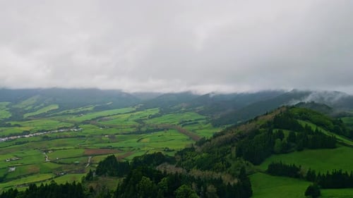 Cloudy Mountain Peaks Landscape Cinematic Drone View Countryside Greenery Hills