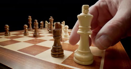 Chess Game Move, Rook Takes King Checkmate, Macro Slow Motion