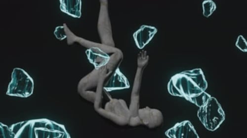 Abstract 3D Figure Falling Through Void with Glowing Elements