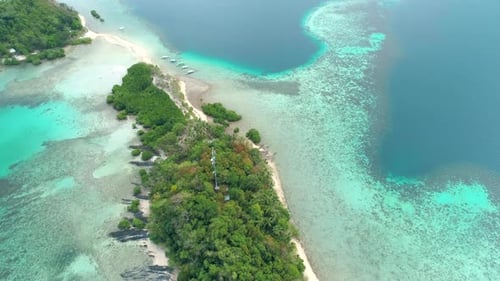 Aerial View of a Tropical Island with Palm Trees and White Sand Beaches Amazing Tropical Island in