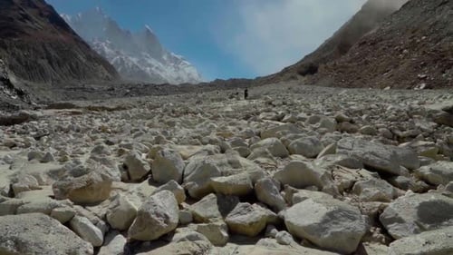 View of Gangotri-Gaumukh trek showing trekkers. Trek takes you to Gomukh (cows mouth), the mythologi
