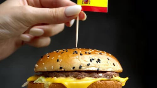 Spanish Flag in Burger Symbol of Local Spanish Ingredients