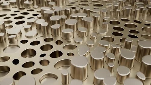 Estructura dorada abstracta animada en forma de bucle con intrincados patrones cilíndricos que cautivan al