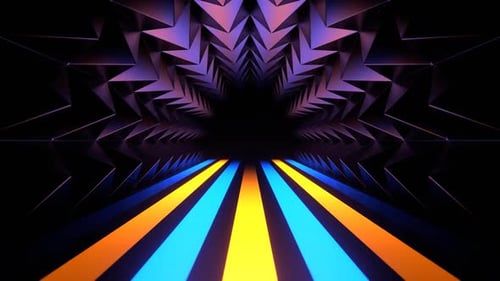 Orange And Blue Neon Line Spike Tunnel Background Vj Loop In HD