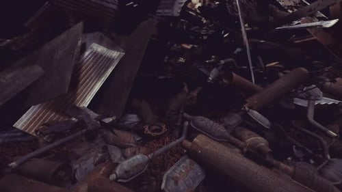 Chaotic Workshop Scene Workshop Clutter Featuring Metal Parts and Oil Stains
