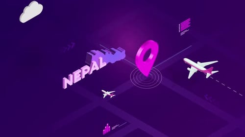Isometric Travel Map Animation with Location Pin and Airplanes