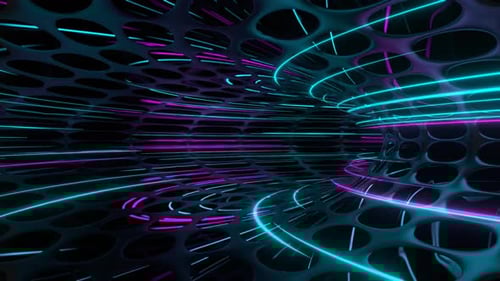 Cyan And Pink Sci Fi Neon Ring Movement Background Vj Loop In 4K