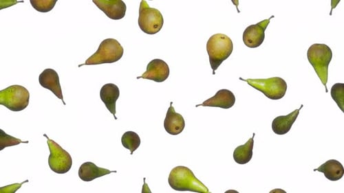 Endlessly Falling Green Pears on White